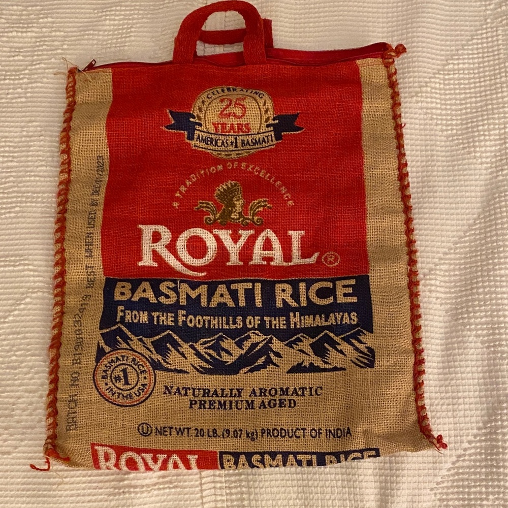 ROYAL Basmati Rice Jute Tote - Red and Natural